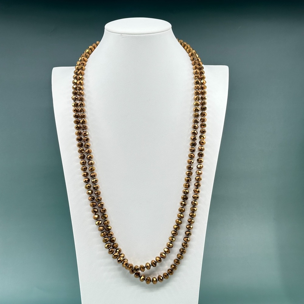 Bronze & Gold Tone Faceted Bead Long Necklace Layering Statement Glam Vintage